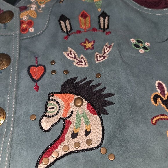 Double D Ranch Green Suede Beaded Vest Women's XL - Picture 4 of 11